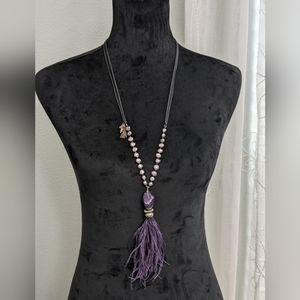 Chico's Retired Purple Feather Pendant Necklace Natural Pearl